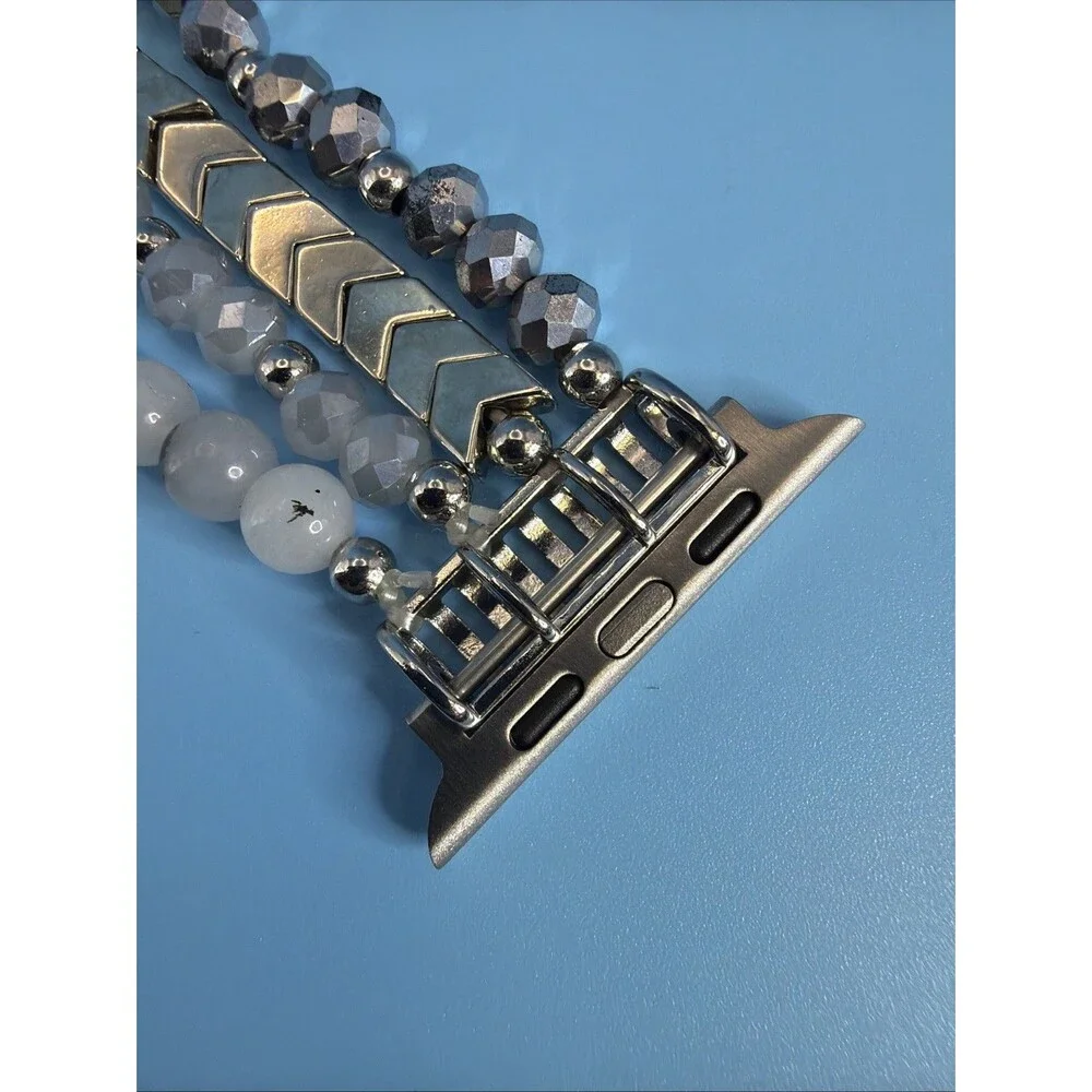 Apple Silver and White Layered Beaded Watch Band